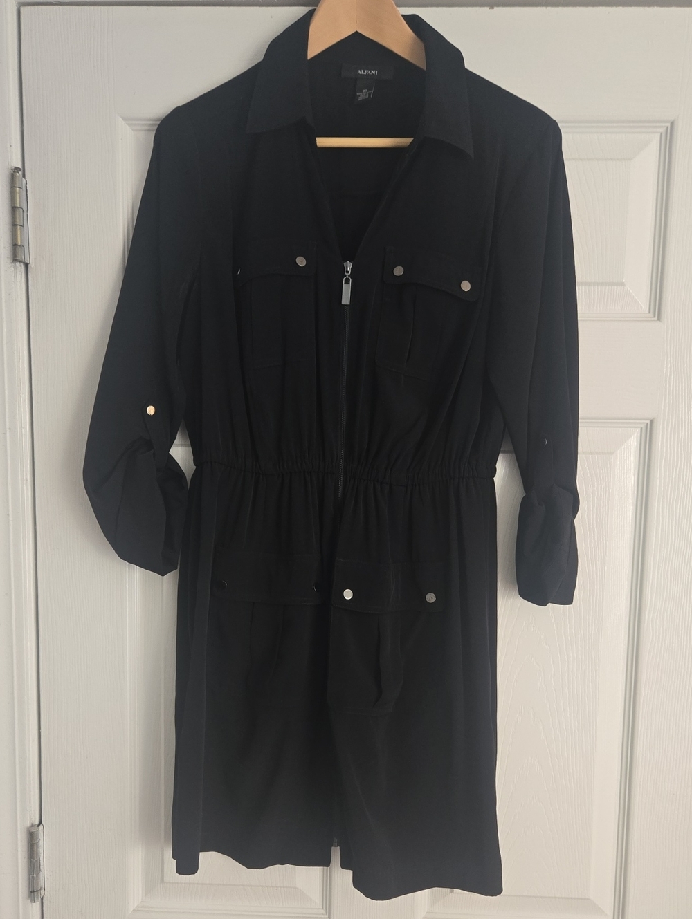 Alfani Black Zip-Front Utility Dress